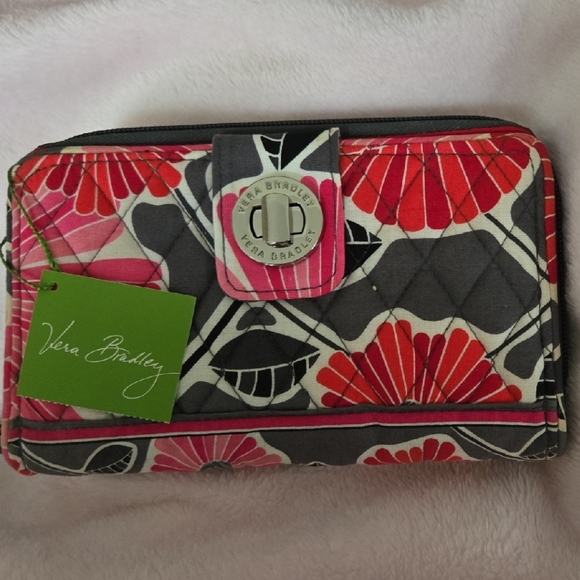 Vera Bradley Pink and Gray Floral Phone Case with Zipper Closure - Picture 1 of 4